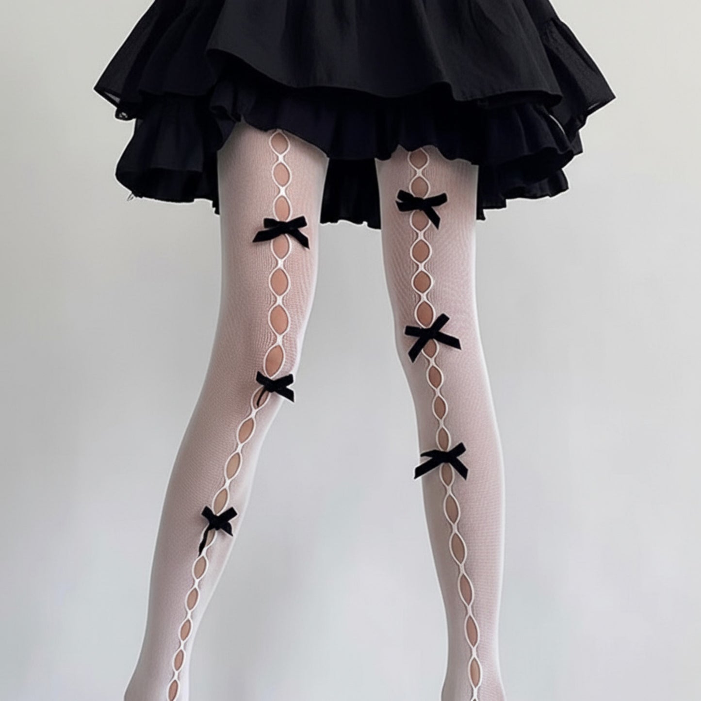 Anna-Kaci Women's 3-Piece Set Sheer Tights with Front Bow and Cutout Pattern Design