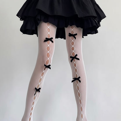 Anna-Kaci Women's 3-Piece Set Sheer Tights with Front Bow and Cutout Pattern Design