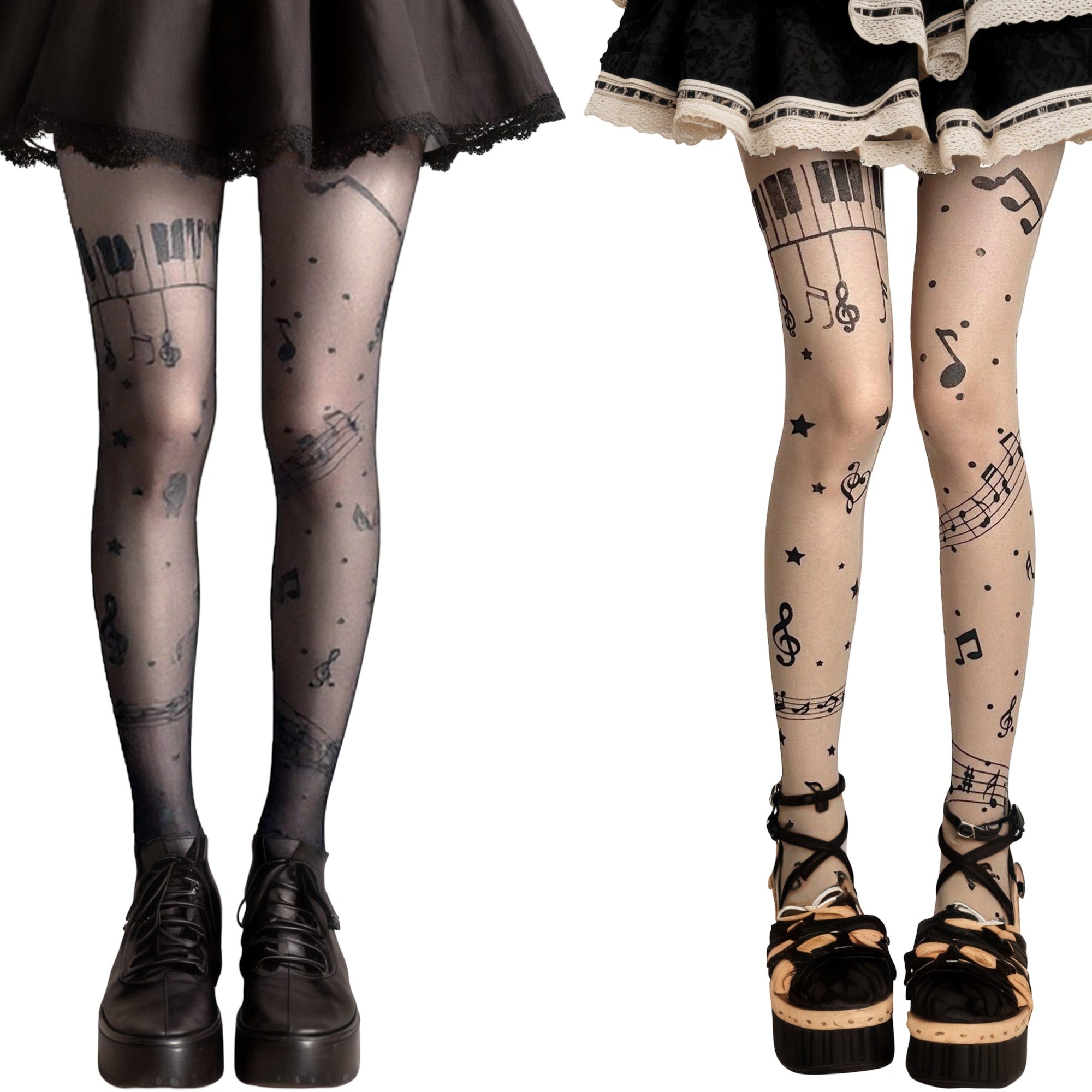 Anna-Kaci 2pcs Women's Sheer Tights with Musical Note and Piano Pattern Design