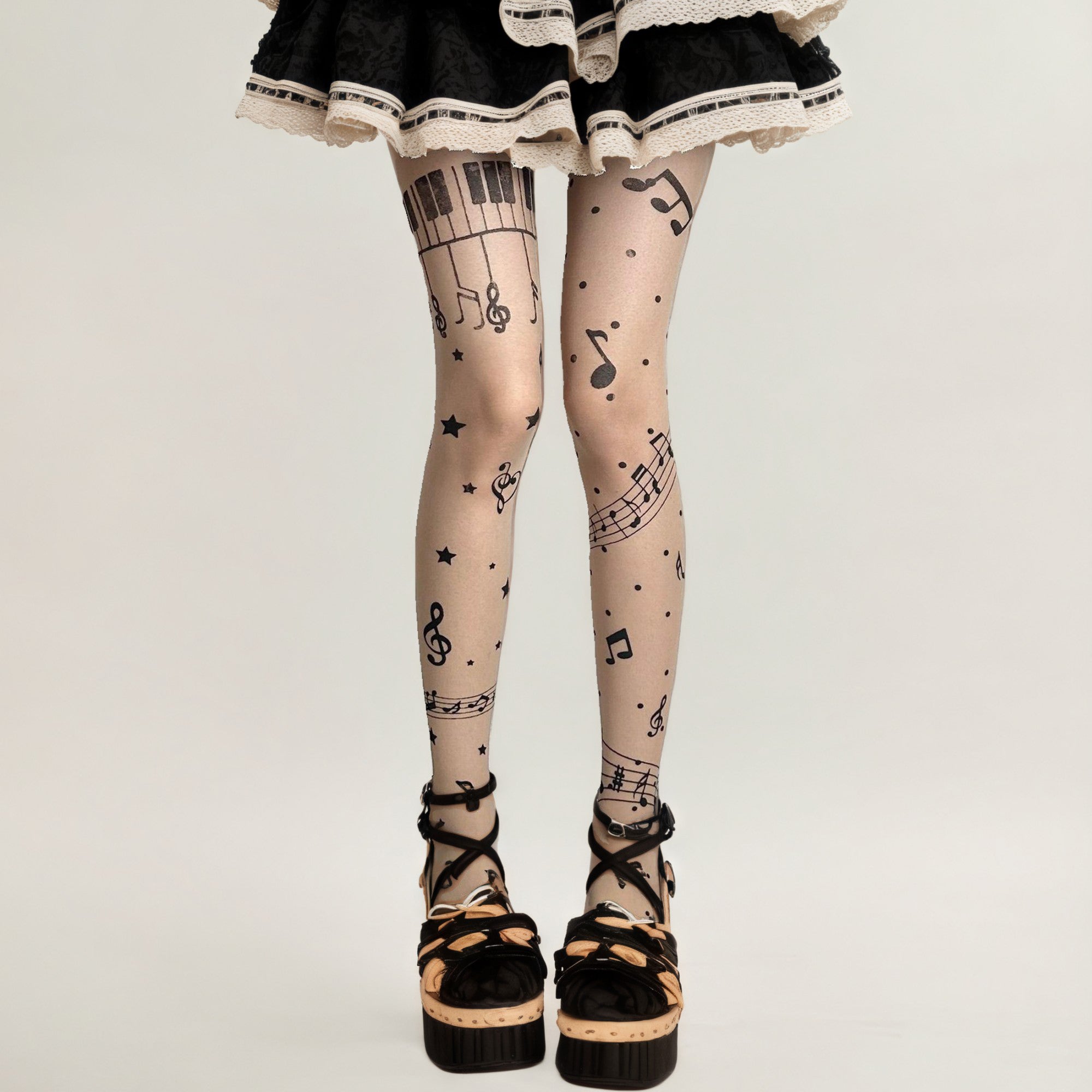 Anna-Kaci Women's Sheer Tights with Musical Note and Piano Pattern Design