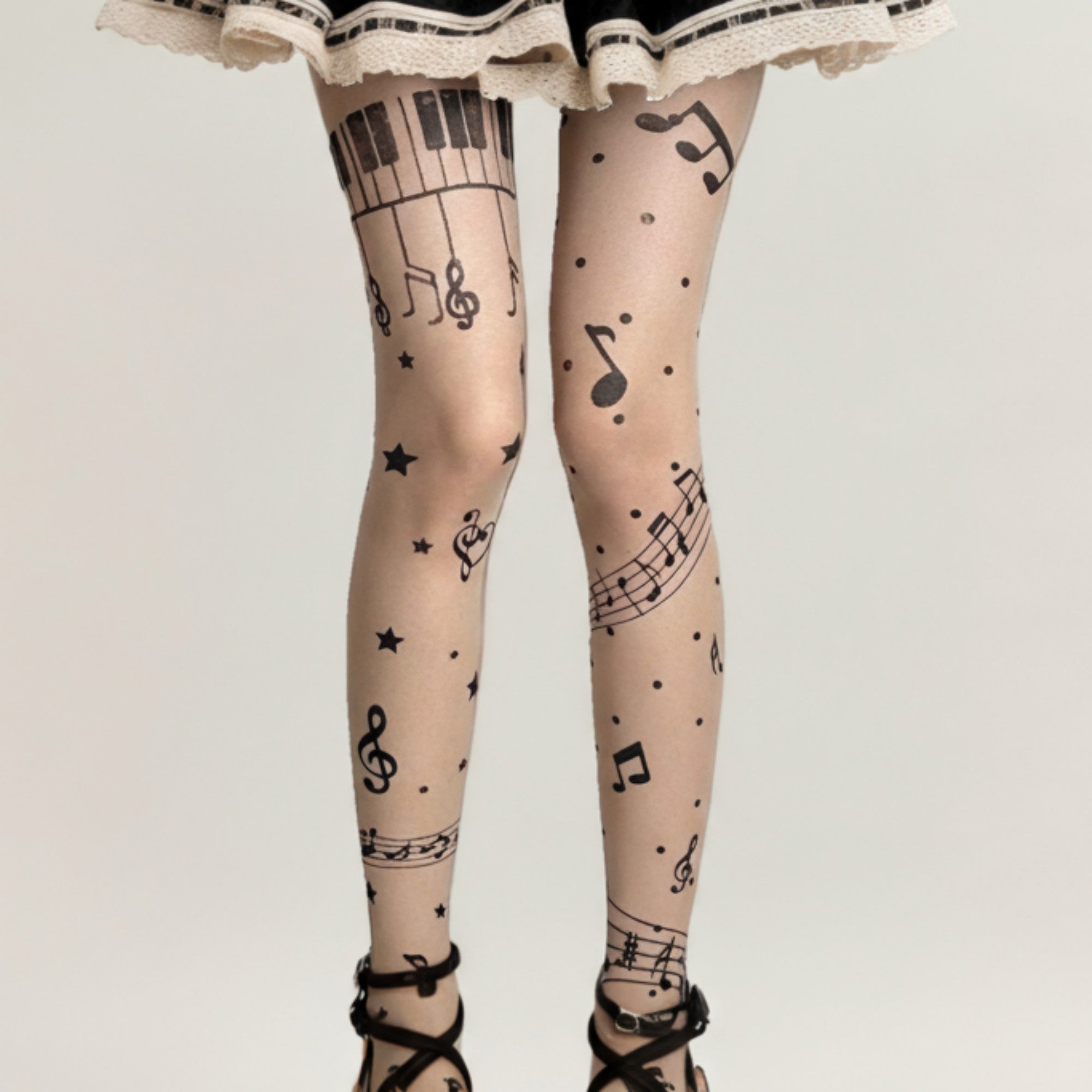 Anna-Kaci Women's Sheer Tights with Musical Note and Piano Pattern Des