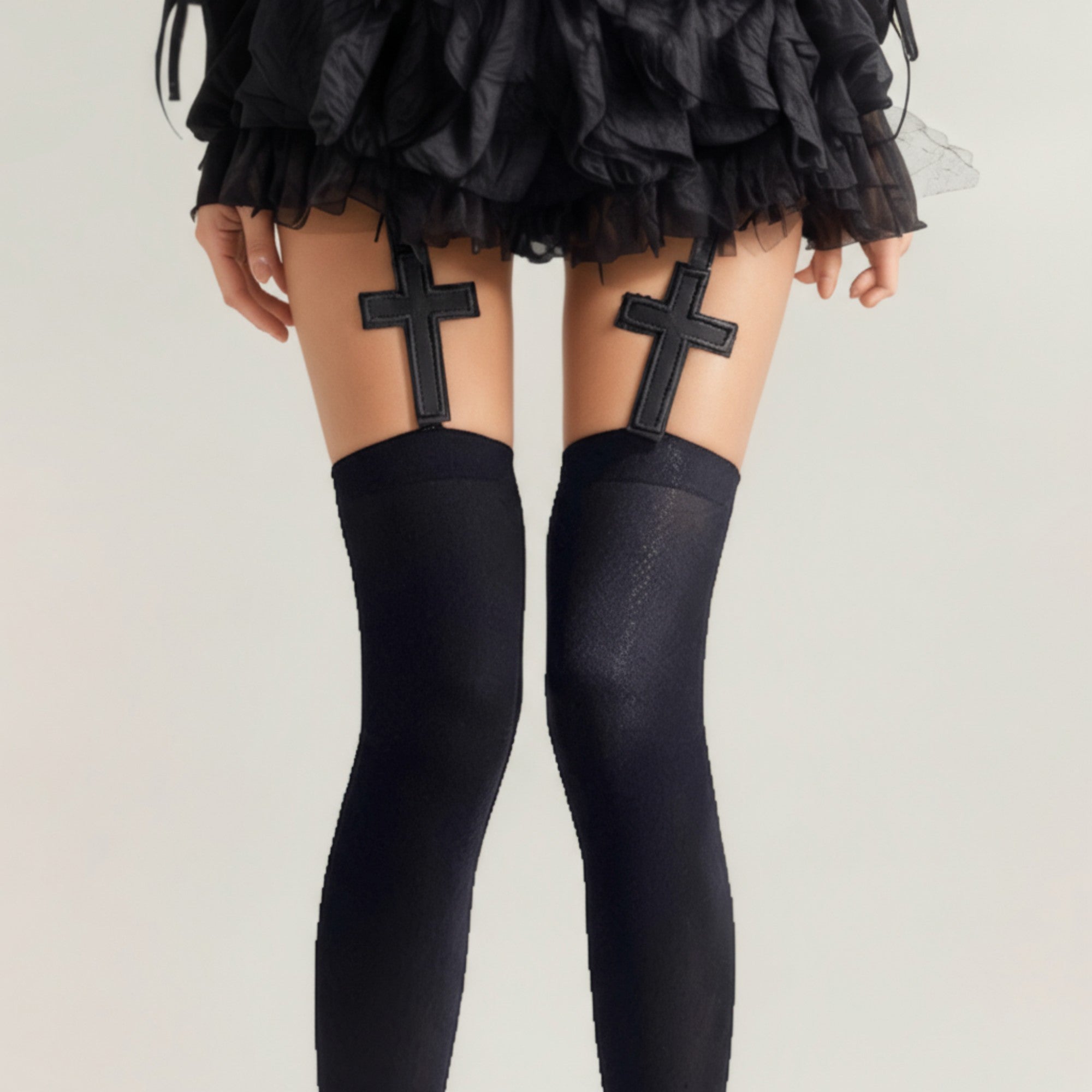 Anna-Kaci Women's 3-Piece Set Over-the-Knee Stockings with Cross Detail