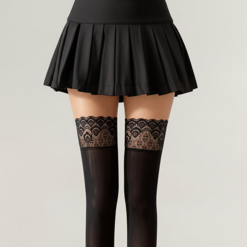 Anna-Kaci Women's 2-Piece Set Thigh High Stockings with Lace Top Detail