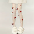 Anna-Kaci Women's Sheer Tights with Velvet Bow and Pearl Accent Details