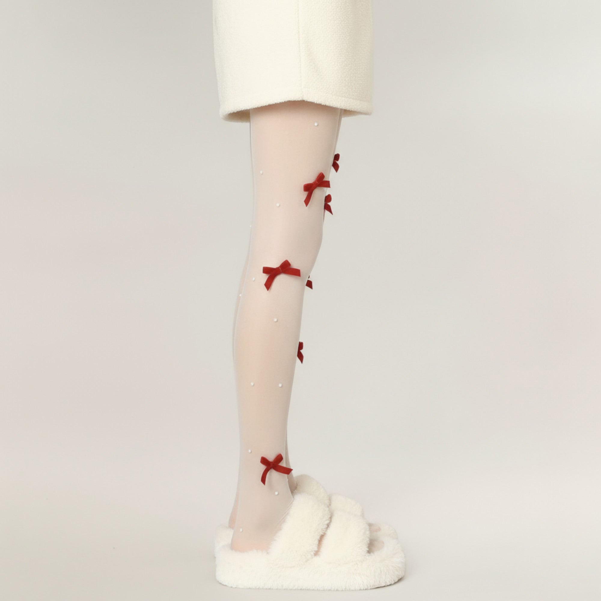 Anna-Kaci Women's Sheer Tights with Velvet Bow and Pearl Accent Details