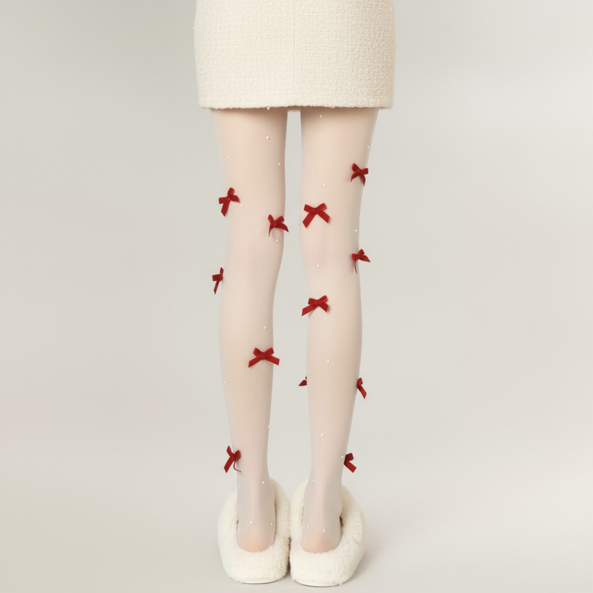 Anna-Kaci Women's Sheer Tights with Velvet Bow and Pearl Accent Details