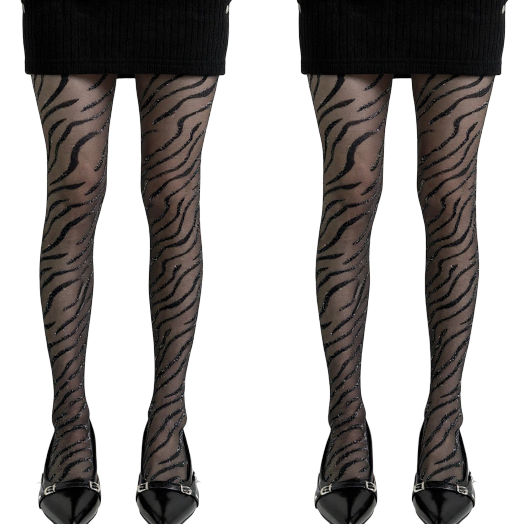 Anna-Kaci 2pcs Women's Sheer Tights with Sparkly Zebra Stripe Pattern