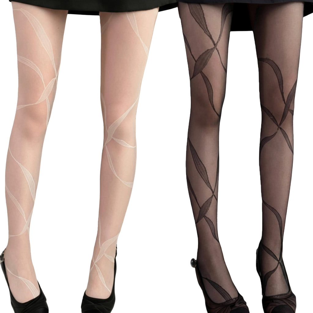 Anna-Kaci 2pcs Women's Sheer Pantyhose with Abstract Leaf Line Pattern