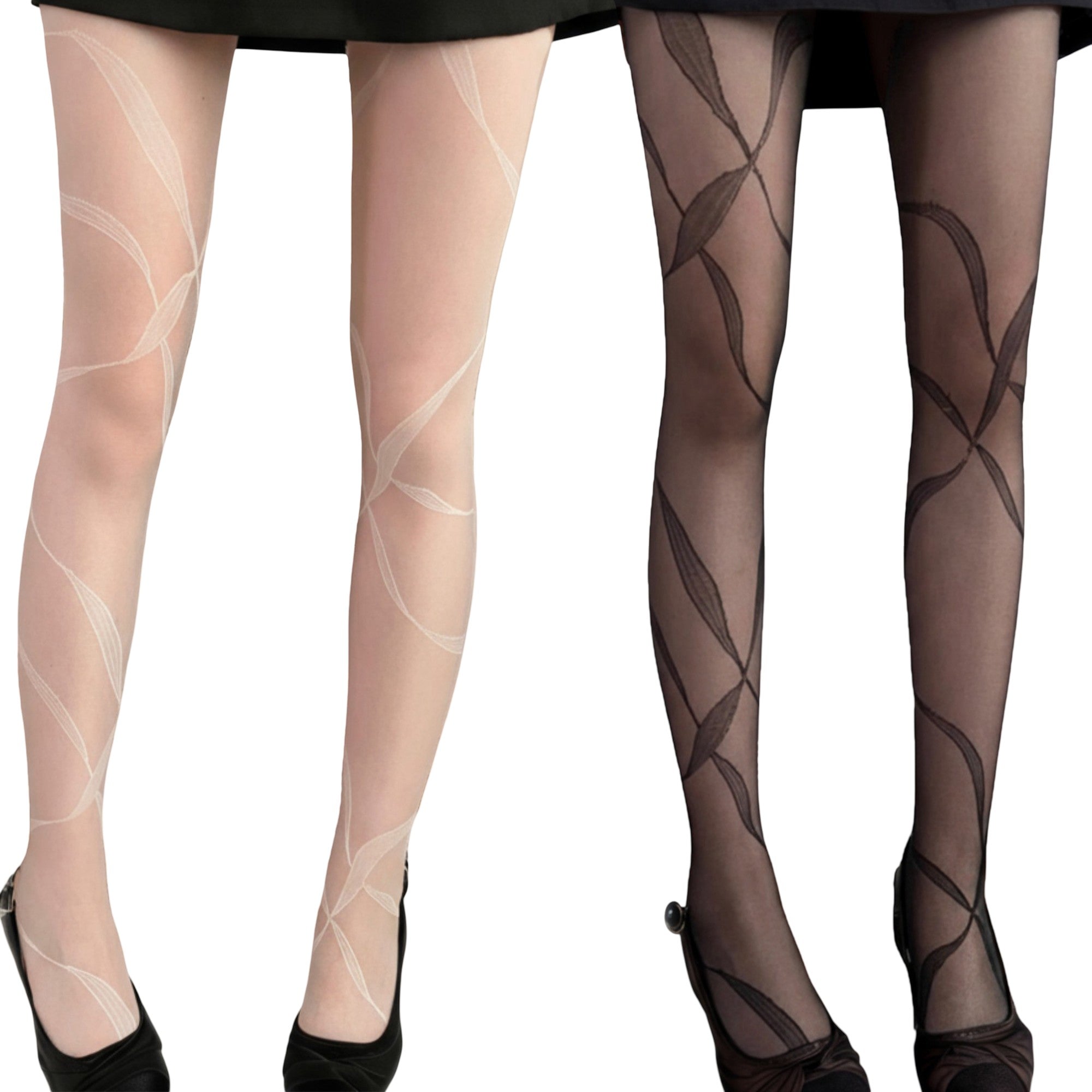 Anna-Kaci 2pcs Women's Sheer Pantyhose with Abstract Leaf Line Pattern