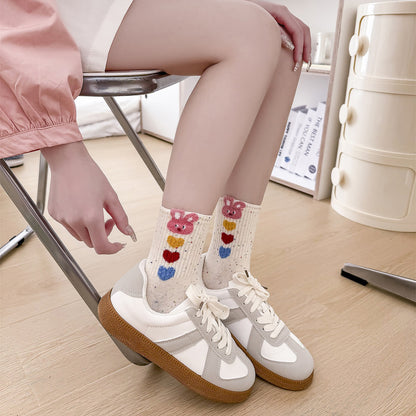 Anna-Kaci Women's 6pk Speckled Socks with Bunny Embroidery - Cute & Comfortable Mid-Calf Socks for Casual Wear