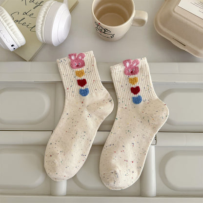 Anna-Kaci Women's 6pk Speckled Socks with Bunny Embroidery - Cute & Comfortable Mid-Calf Socks for Casual Wear