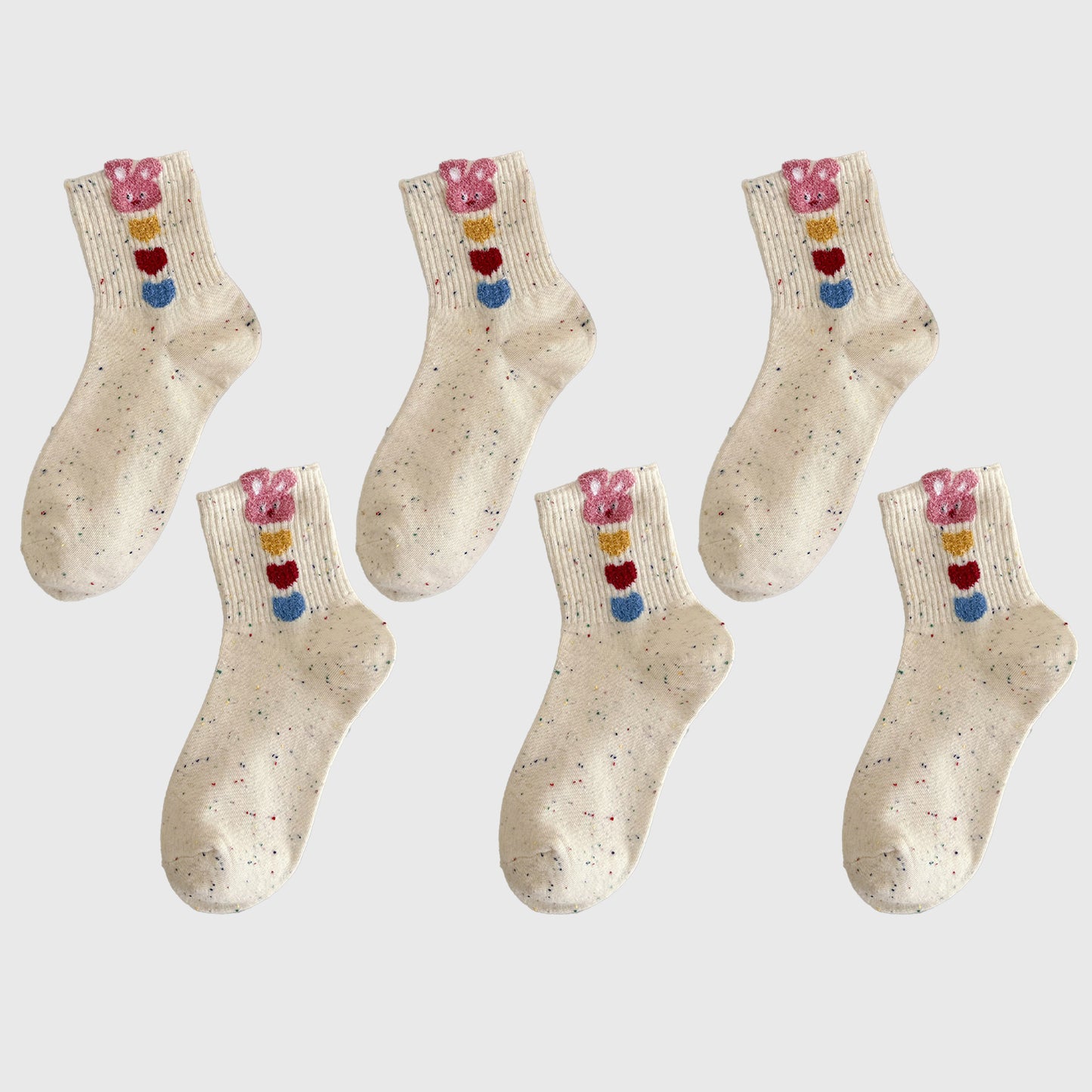 Anna-Kaci Women's 6pk Speckled Socks with Bunny Embroidery - Cute & Comfortable Mid-Calf Socks for Casual Wear