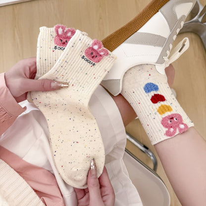 Anna-Kaci Women's 6pk Speckled Socks with Bunny Embroidery - Cute & Comfortable Mid-Calf Socks for Casual Wear