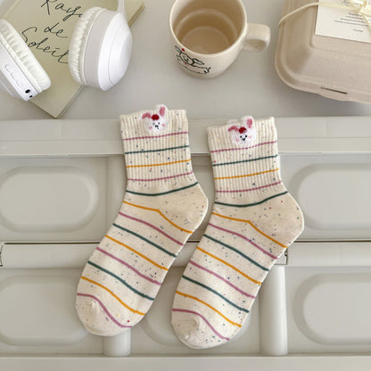 Anna-Kaci Women's 6pk Speckled Socks with Bunny Embroidery - Cute & Comfortable Mid-Calf Socks for Casual Wear