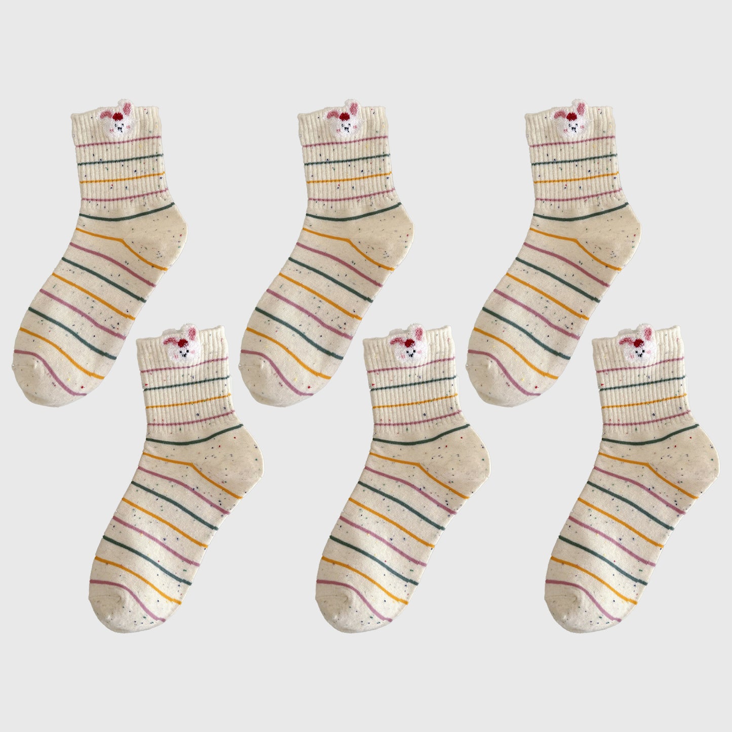 Anna-Kaci Women's 6pk Speckled Socks with Bunny Embroidery - Cute & Comfortable Mid-Calf Socks for Casual Wear
