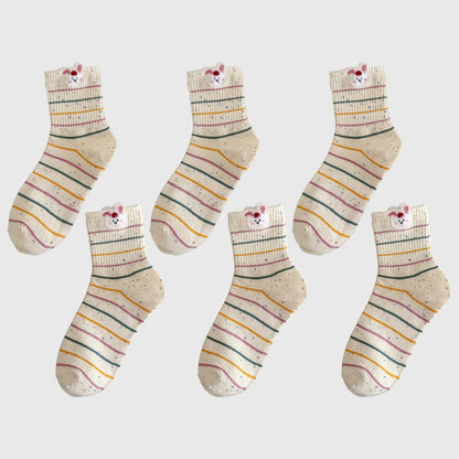 Anna-Kaci Women's 6pk Speckled Socks with Bunny Embroidery - Cute & Comfortable Mid-Calf Socks for Casual Wear