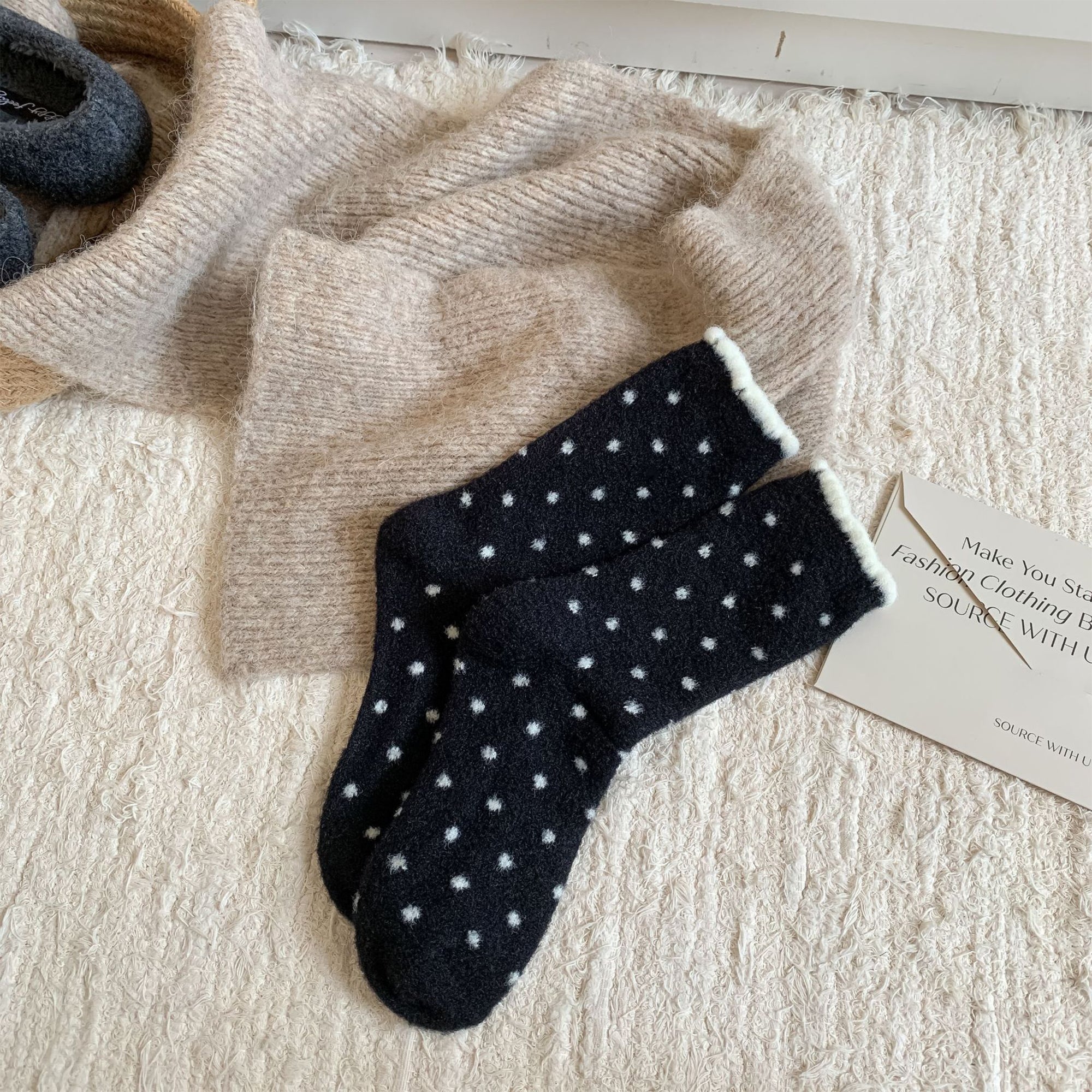 Anna-Kaci Women's 6pk Cozy Polka Dot Fuzzy Socks - Warm & Stylish Mid-Calf Socks for Winter Comfort