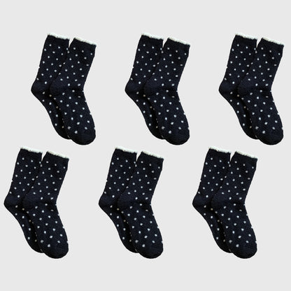Anna-Kaci Women's 6pk Cozy Polka Dot Fuzzy Socks - Warm & Stylish Mid-Calf Socks for Winter Comfort