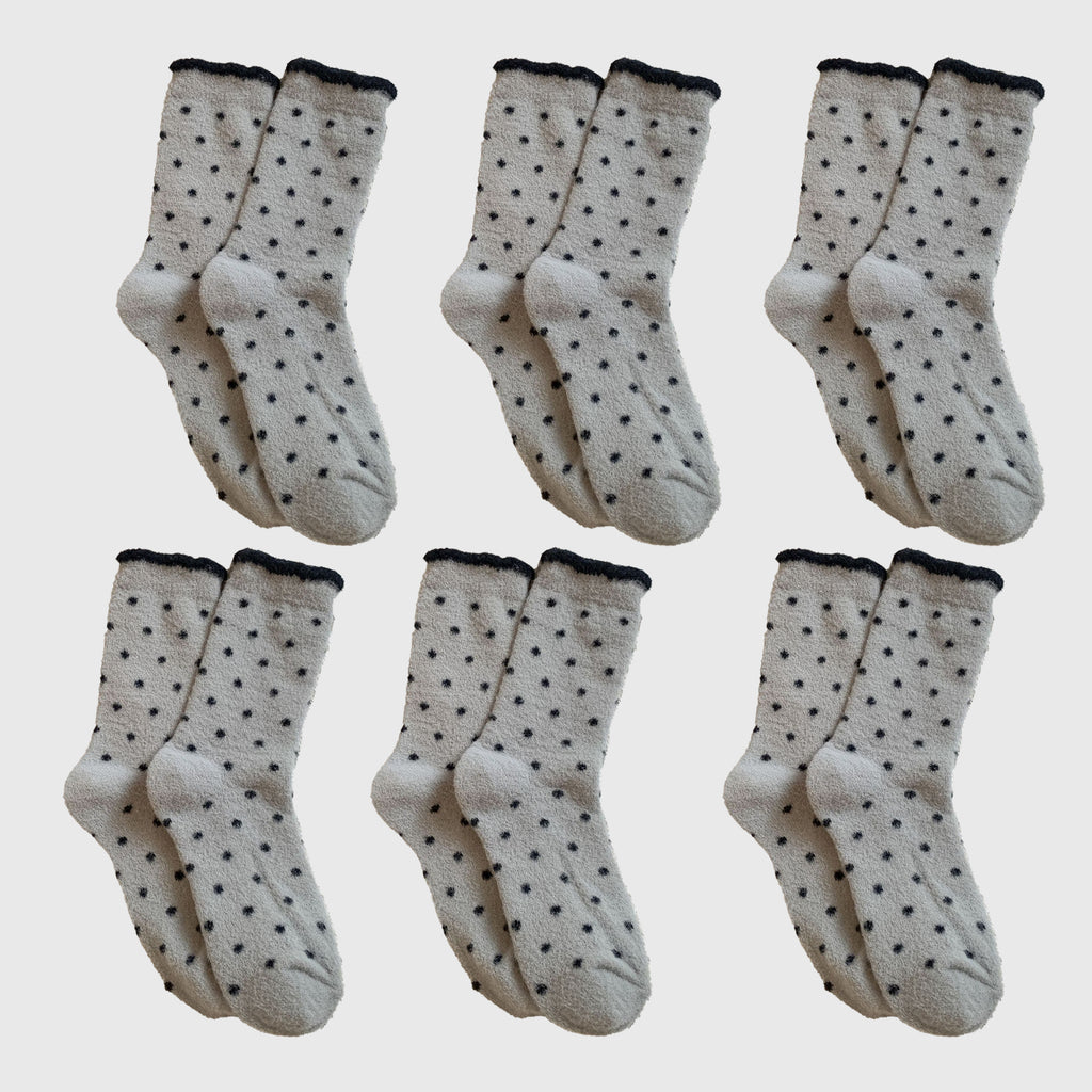 Anna-Kaci Women's 6pk Cozy Polka Dot Fuzzy Socks - Warm & Stylish Mid-Calf Socks for Winter Comfort