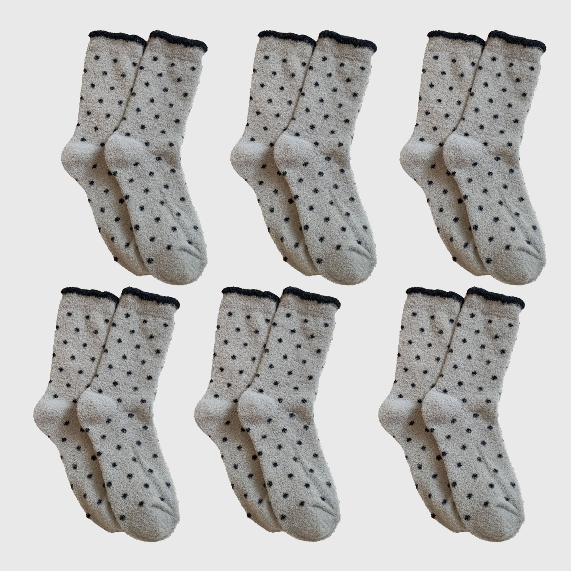 Anna-Kaci Women's 6pk Cozy Polka Dot Fuzzy Socks - Warm & Stylish Mid-Calf Socks for Winter Comfort
