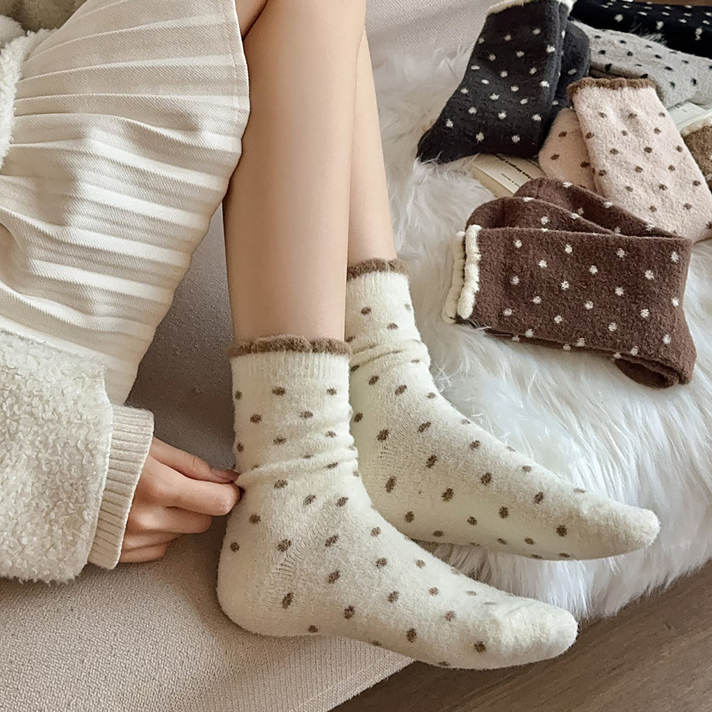 Anna-Kaci Women's 6pk Cozy Polka Dot Fuzzy Socks - Warm & Stylish Mid-Calf Socks for Winter Comfort