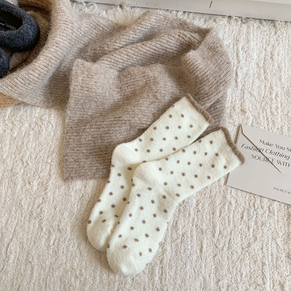 Anna-Kaci Women's 6pk Cozy Polka Dot Fuzzy Socks - Warm & Stylish Mid-Calf Socks for Winter Comfort