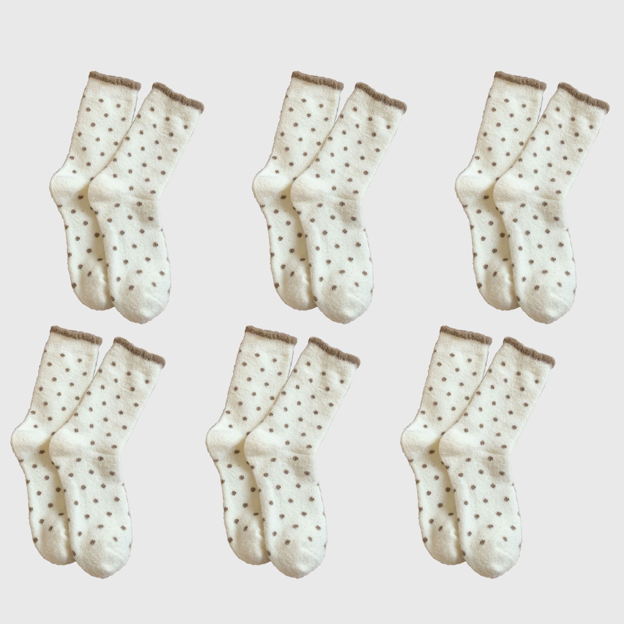 Anna-Kaci Women's 6pk Cozy Polka Dot Fuzzy Socks - Warm & Stylish Mid-Calf Socks for Winter Comfort