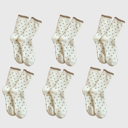 Anna-Kaci Women's 6pk Cozy Polka Dot Fuzzy Socks - Warm & Stylish Mid-Calf Socks for Winter Comfort