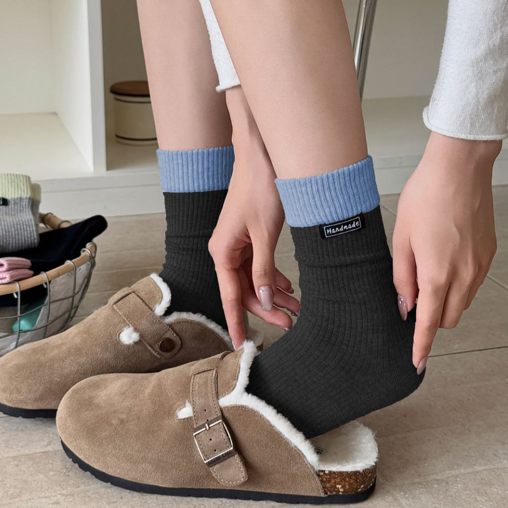 Anna-Kaci Women's Two-Tone Ribbed Socks 6pk - Classic & Comfortable Mid-Calf Socks for Everyday Wear