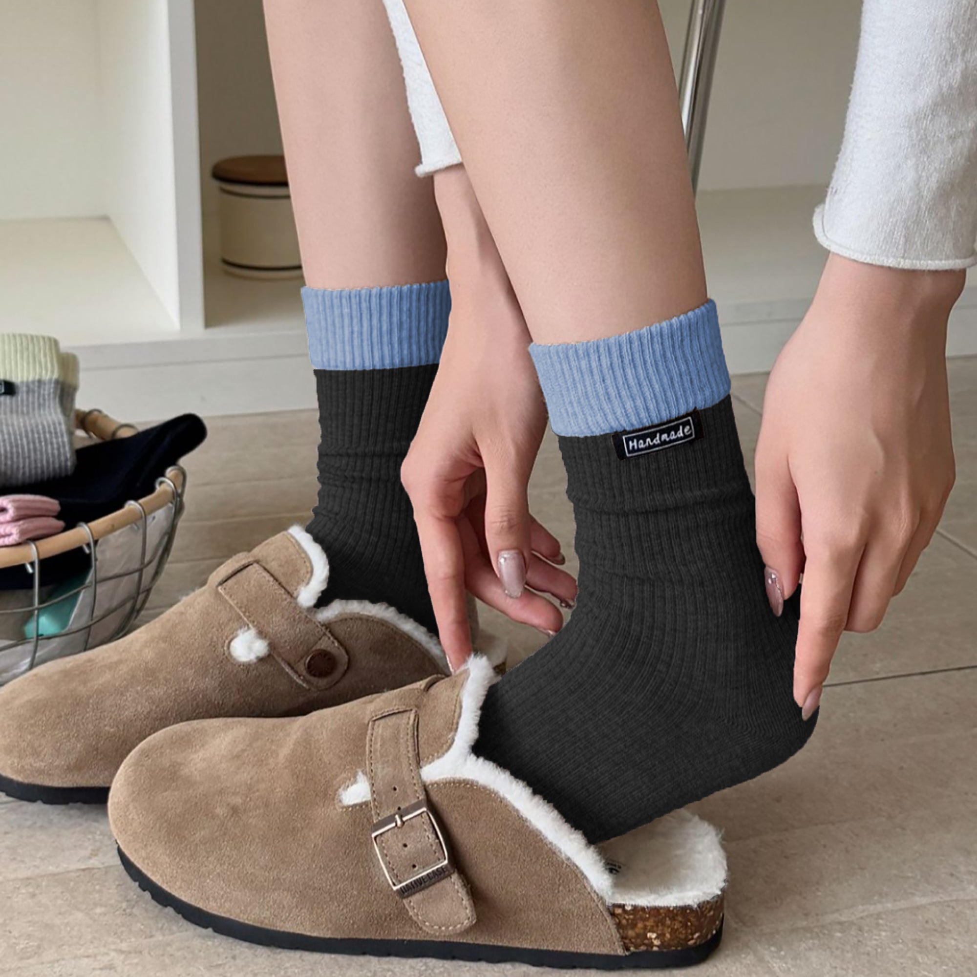 Anna-Kaci Women's Two-Tone Ribbed Socks 6pk - Classic & Comfortable Mid-Calf Socks for Everyday Wear