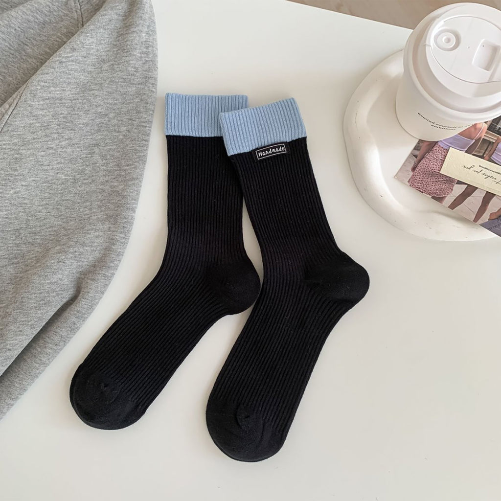 Anna-Kaci Women's Two-Tone Ribbed Socks 6pk - Classic & Comfortable Mid-Calf Socks for Everyday Wear