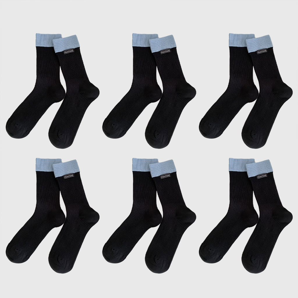Anna-Kaci Women's Two-Tone Ribbed Socks 6pk - Classic & Comfortable Mid-Calf Socks for Everyday Wear