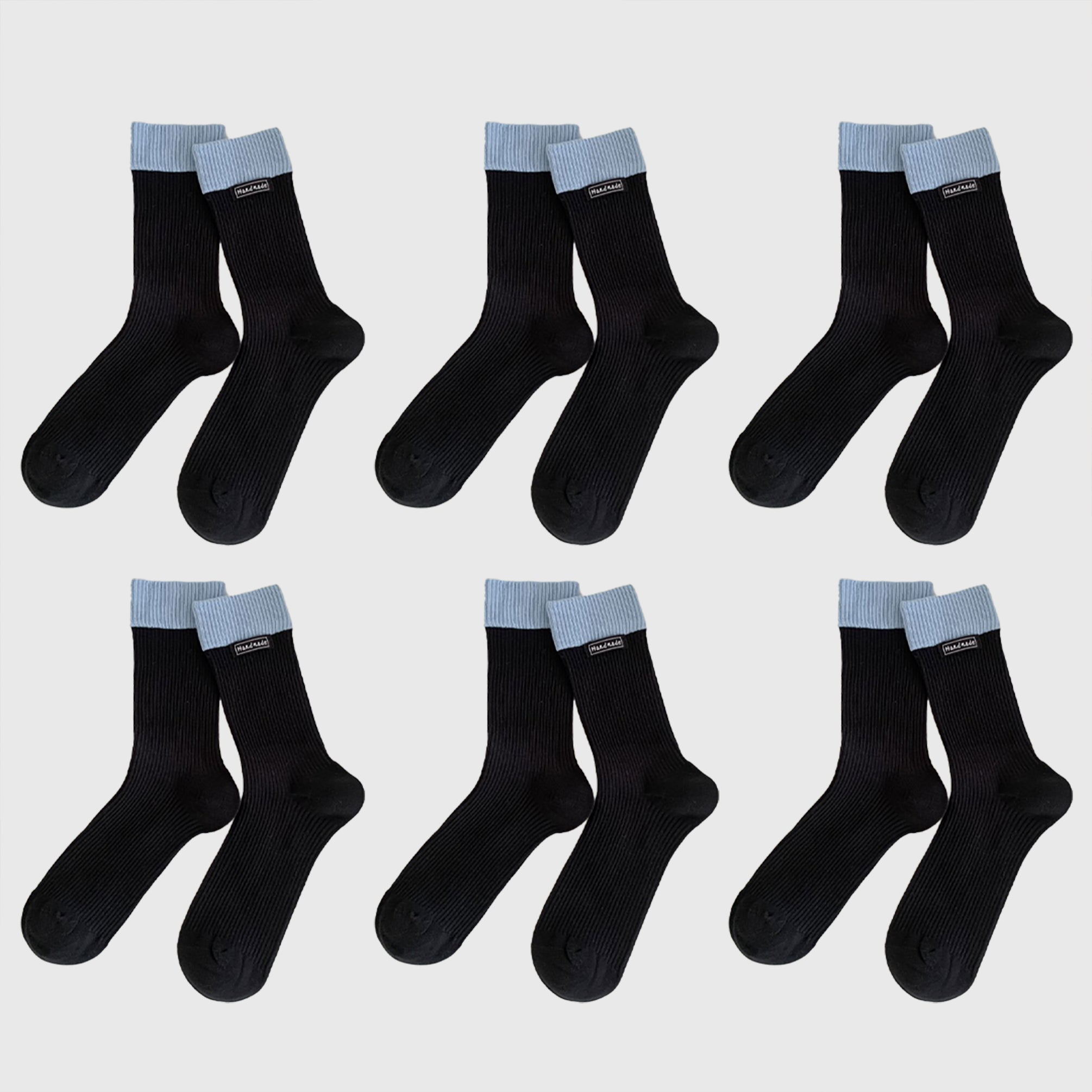 Anna-Kaci Women's Two-Tone Ribbed Socks 6pk - Classic & Comfortable Mid-Calf Socks for Everyday Wear