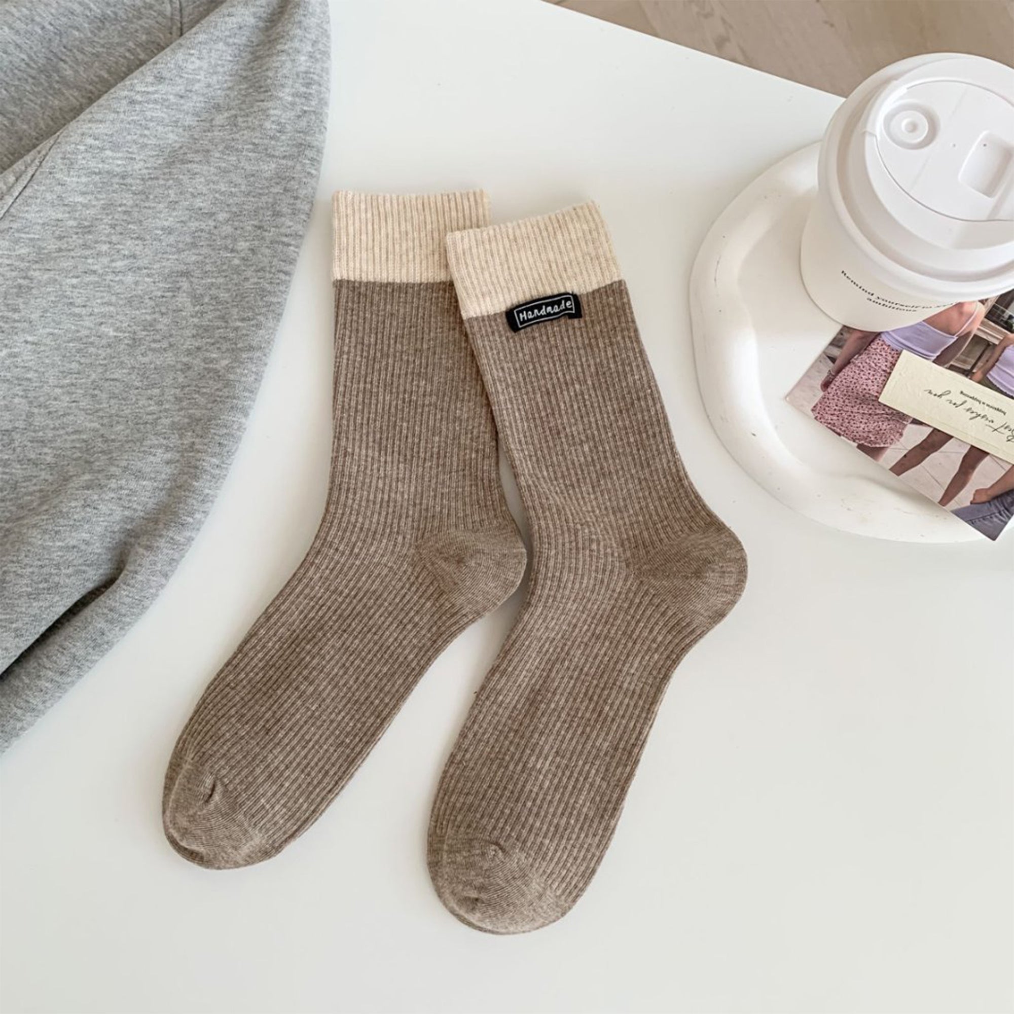 Anna-Kaci Women's Two-Tone Ribbed Socks 6pk - Classic & Comfortable Mid-Calf Socks for Everyday Wear
