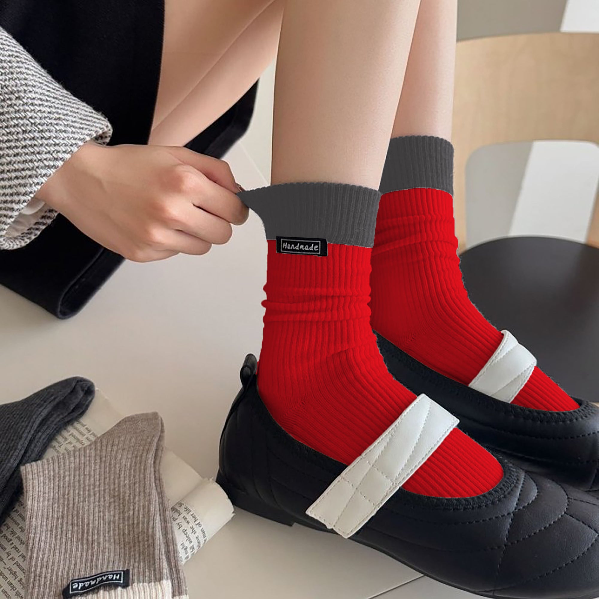 Anna-Kaci Women's Two-Tone Ribbed Socks 6pk - Classic & Comfortable Mid-Calf Socks for Everyday Wear