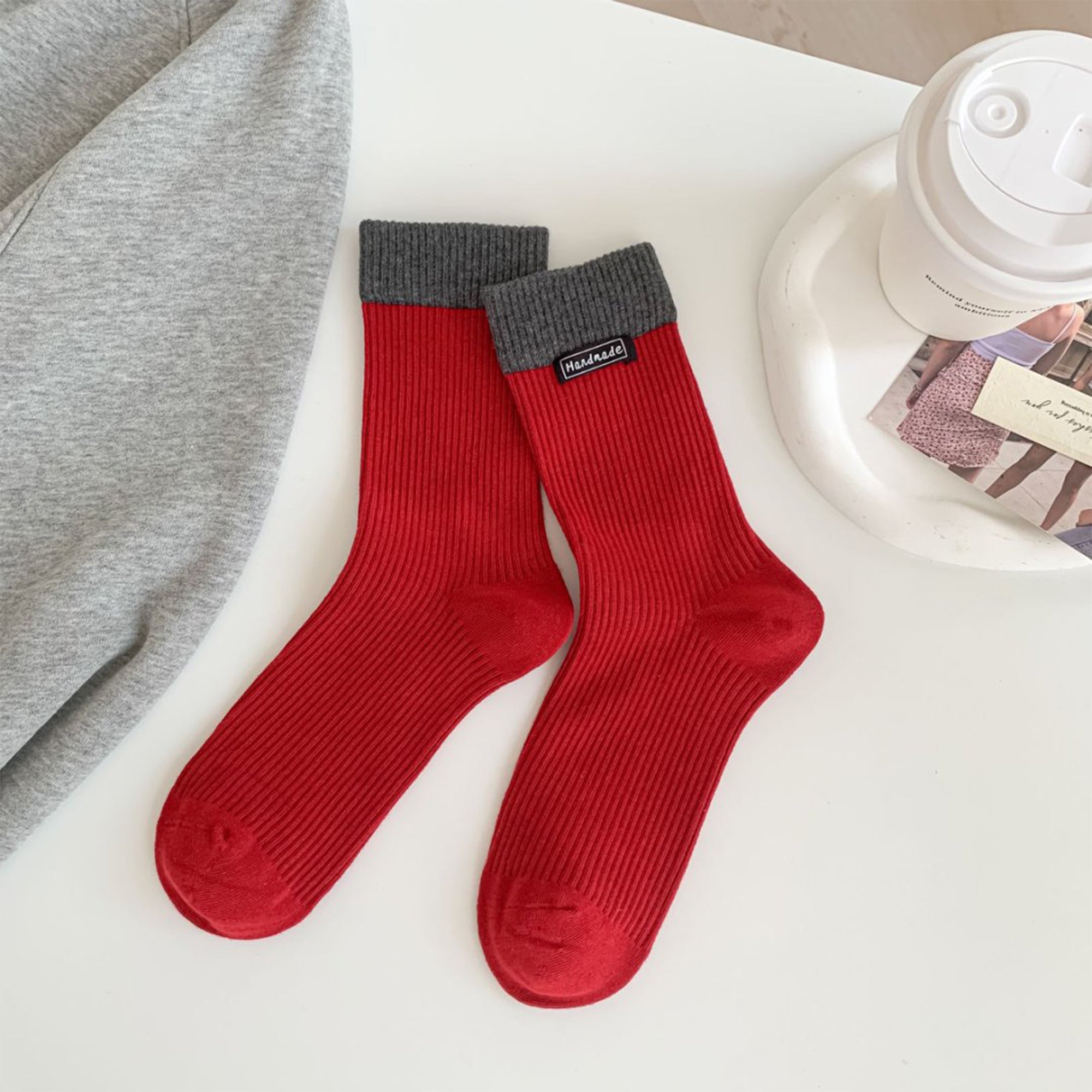 Anna-Kaci Women's Two-Tone Ribbed Socks 6pk - Classic & Comfortable Mid-Calf Socks for Everyday Wear