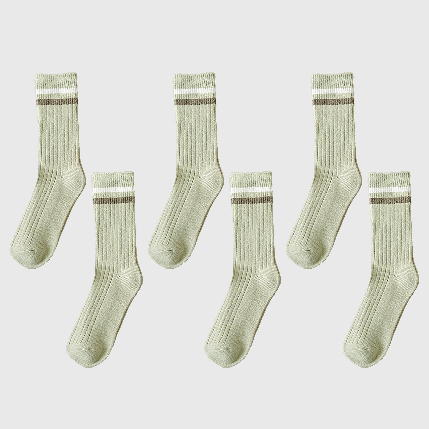 Anna-Kaci Women's 6pk Ribbed Slouch Socks with Striped Cuff - Warm & Stylish Mid-Calf Socks for Winter & Casual Wear