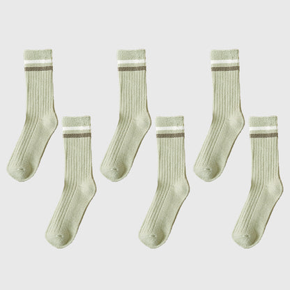 Anna-Kaci Women's 6pk Ribbed Slouch Socks with Striped Cuff - Warm & Stylish Mid-Calf Socks for Winter & Casual Wear