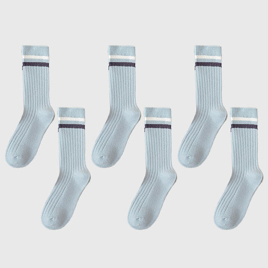 Anna-Kaci Women's 6pk Ribbed Slouch Socks with Striped Cuff - Warm & Stylish Mid-Calf Socks for Winter & Casual Wear