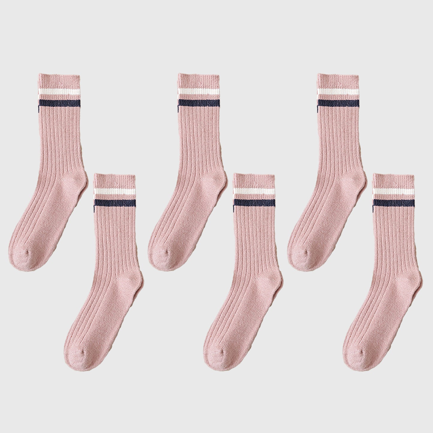 Anna-Kaci Women's 6pk Ribbed Slouch Socks with Striped Cuff - Warm & Stylish Mid-Calf Socks for Winter & Casual Wear