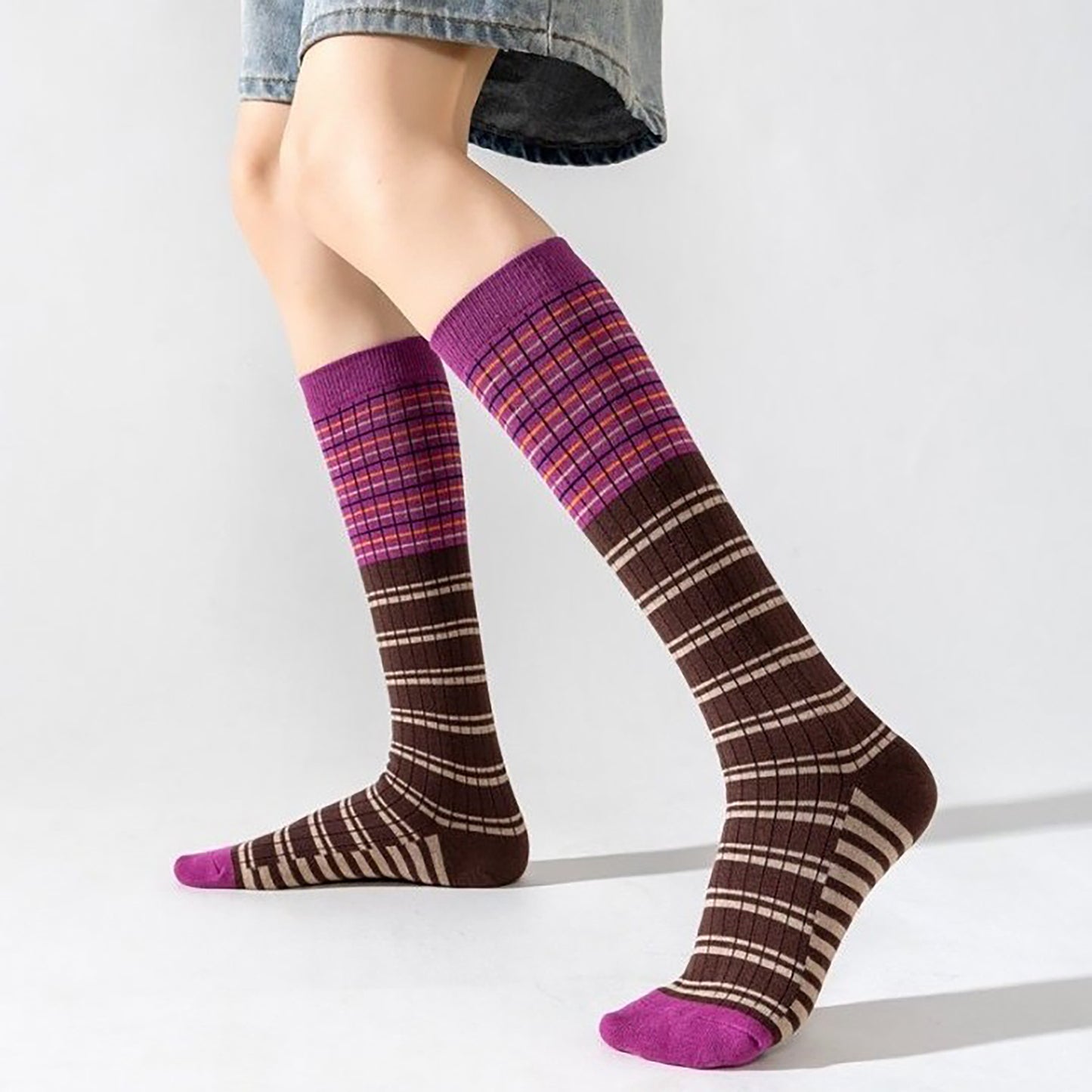 Anna-Kaci Women's 6pk Plaid Knee-High Socks - Stylish & Warm Long Socks for Casual & Dressy Outfits