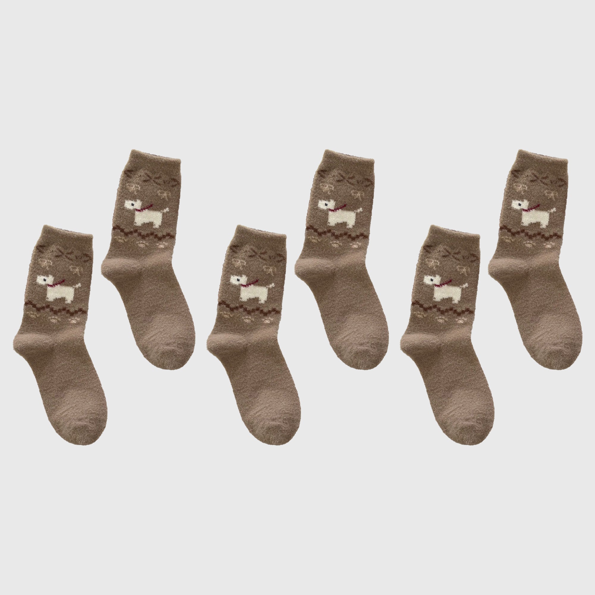 Anna-Kaci Women's 6pk Pink Fuzzy Socks with Dog Embroidery - Cute & Warm Mid-Calf Socks for Casual & Lounge Wear