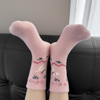 Anna-Kaci Women's 6pk Pink Fuzzy Socks with Dog Embroidery - Cute & Warm Mid-Calf Socks for Casual & Lounge Wear