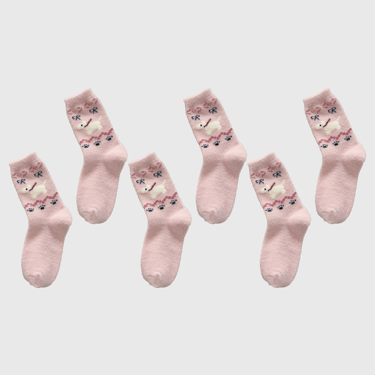 Anna-Kaci Women's 6pk Pink Fuzzy Socks with Dog Embroidery - Cute & Warm Mid-Calf Socks for Casual & Lounge Wear