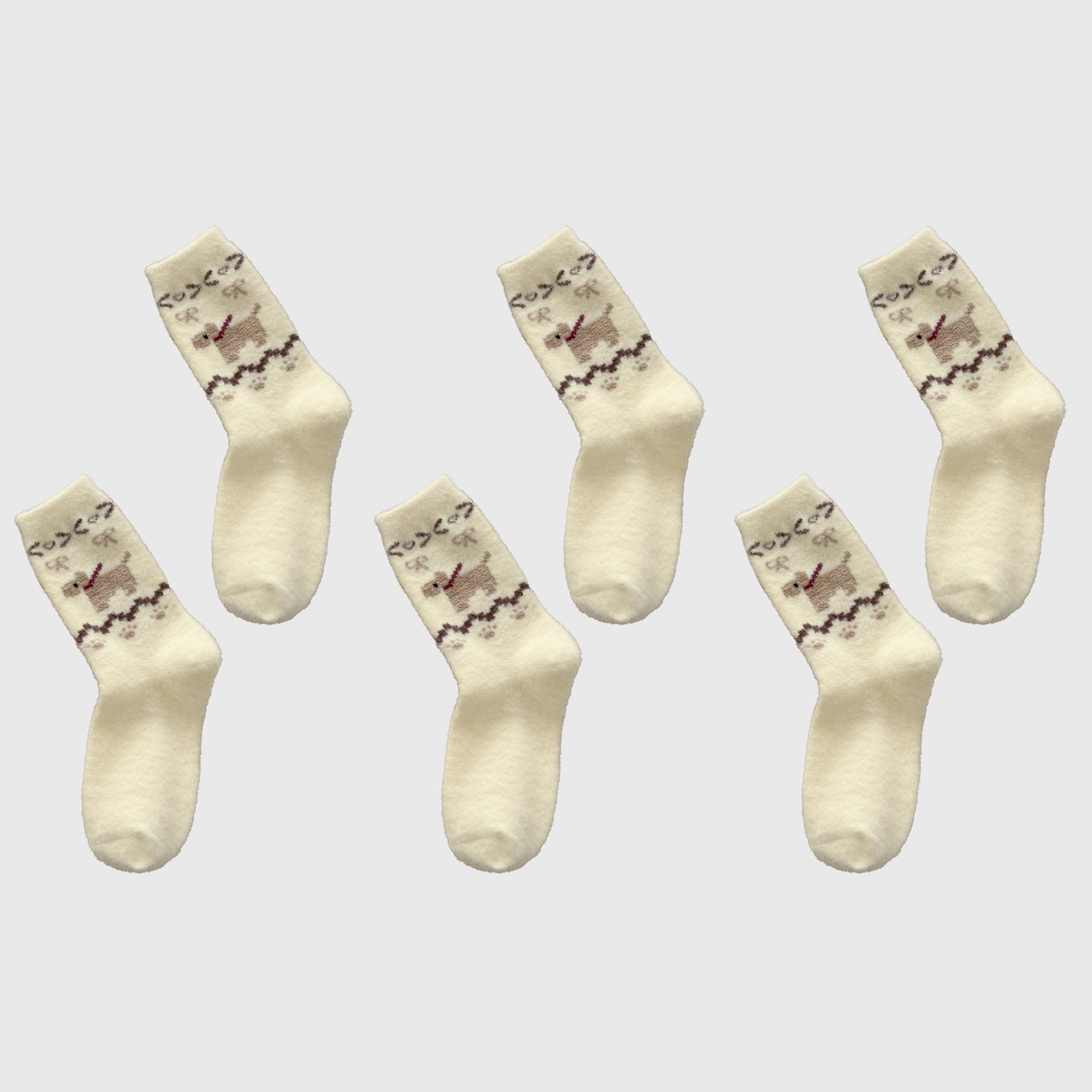 Anna-Kaci Women's 6pk Pink Fuzzy Socks with Dog Embroidery - Cute & Warm Mid-Calf Socks for Casual & Lounge Wear