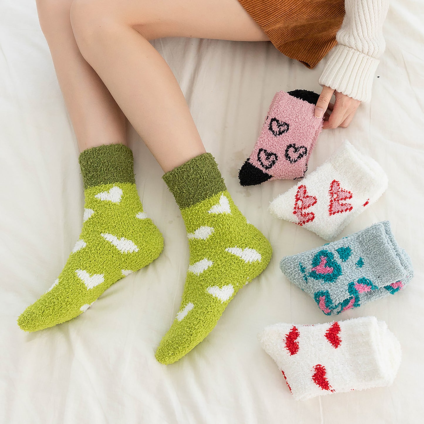 Anna-Kaci Women's 6pk Fuzzy Heart Socks - Plush Mid-Calf Socks for Cozy Lounging & Casual Wear