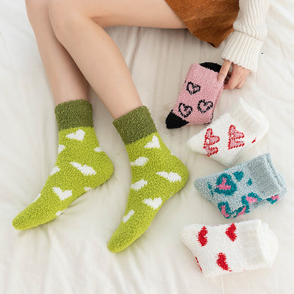 Anna-Kaci Women's 6pk Fuzzy Heart Socks - Plush Mid-Calf Socks for Cozy Lounging & Casual Wear