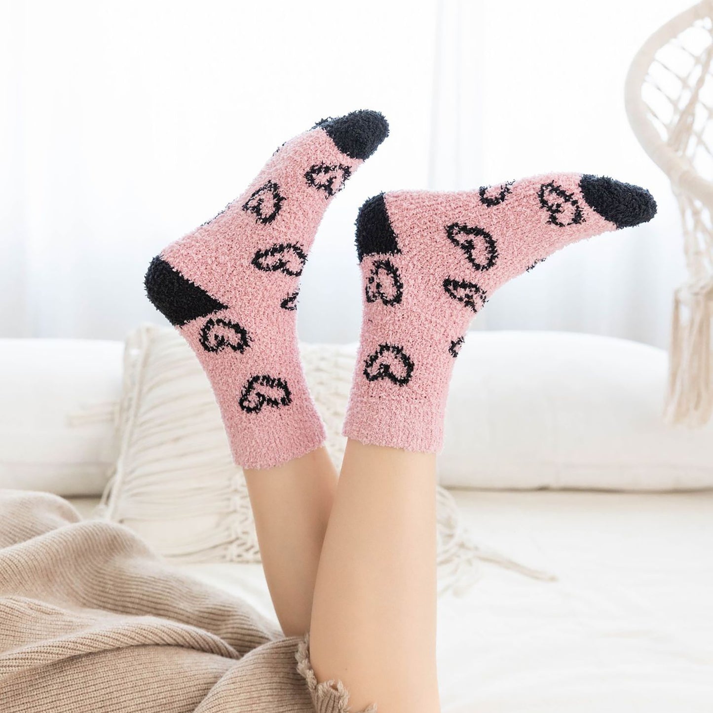 Anna-Kaci Women's 6pk Fuzzy Heart Socks - Plush Mid-Calf Socks for Cozy Lounging & Casual Wear