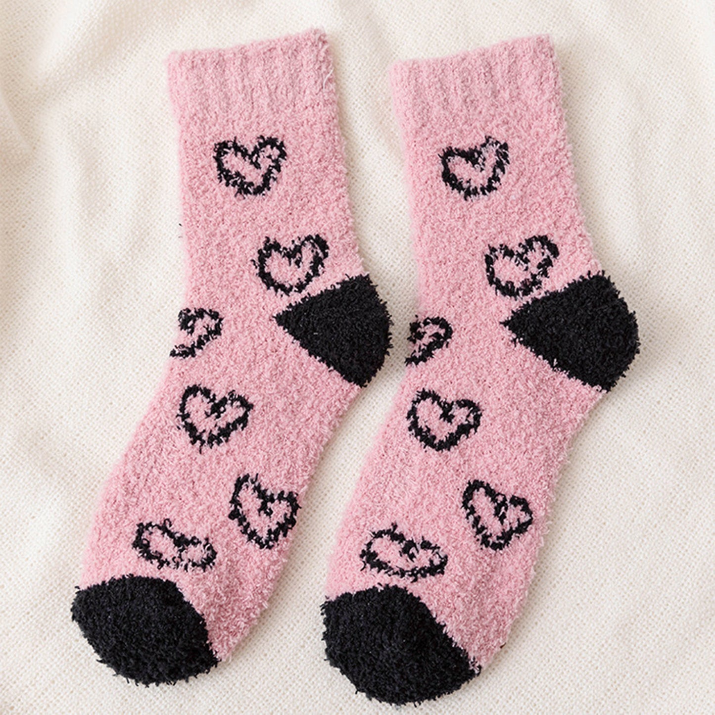 Anna-Kaci Women's 6pk Fuzzy Heart Socks - Plush Mid-Calf Socks for Cozy Lounging & Casual Wear