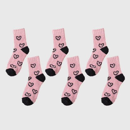 Anna-Kaci Women's 6pk Fuzzy Heart Socks - Plush Mid-Calf Socks for Cozy Lounging & Casual Wear